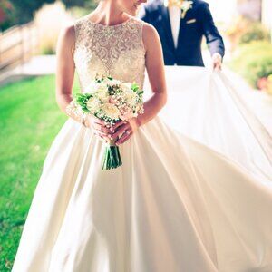 Allure Bridal Off White Satin Beaded Sleeveless Wedding Gown